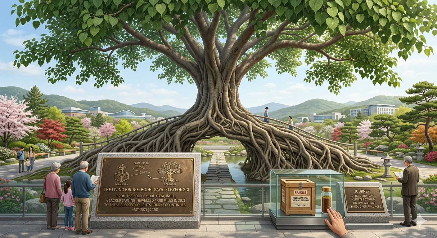 The Bodhi sapling traveled 4,000 miles from Bodh Gaya to Gyeonggi province, forming deep connections between India and South Korea, Generated on Gemini AI