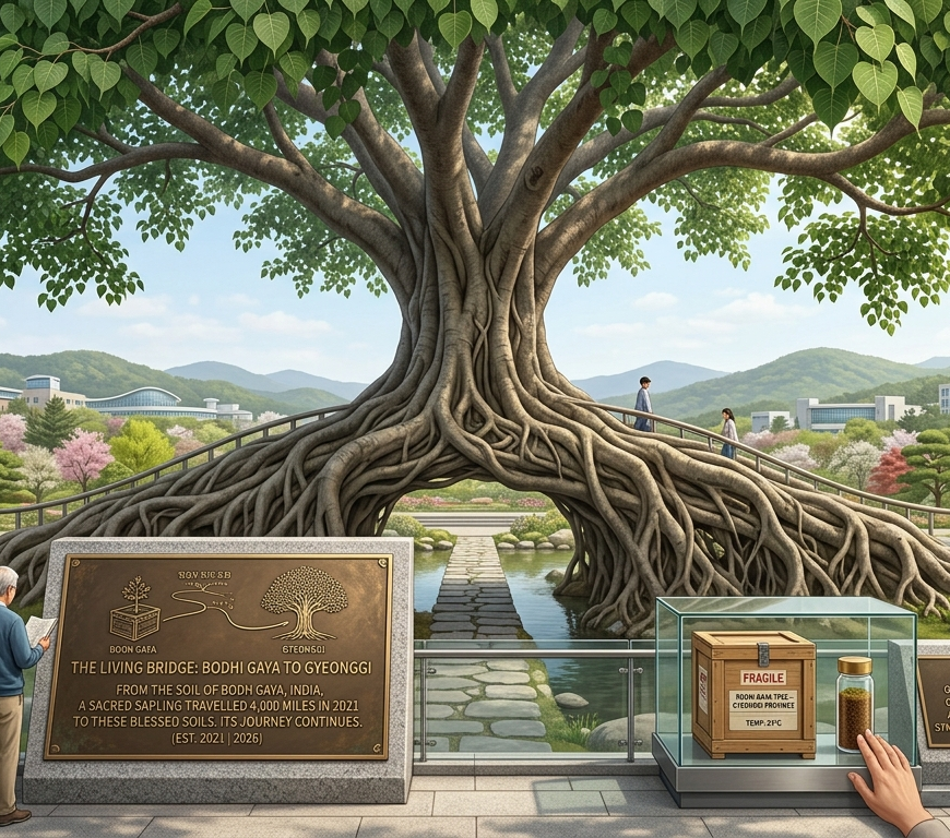 The Bodhi sapling traveled 4,000 miles from Bodh Gaya to Gyeonggi province, forming deep connections between India and South Korea, Generated on Gemini AI