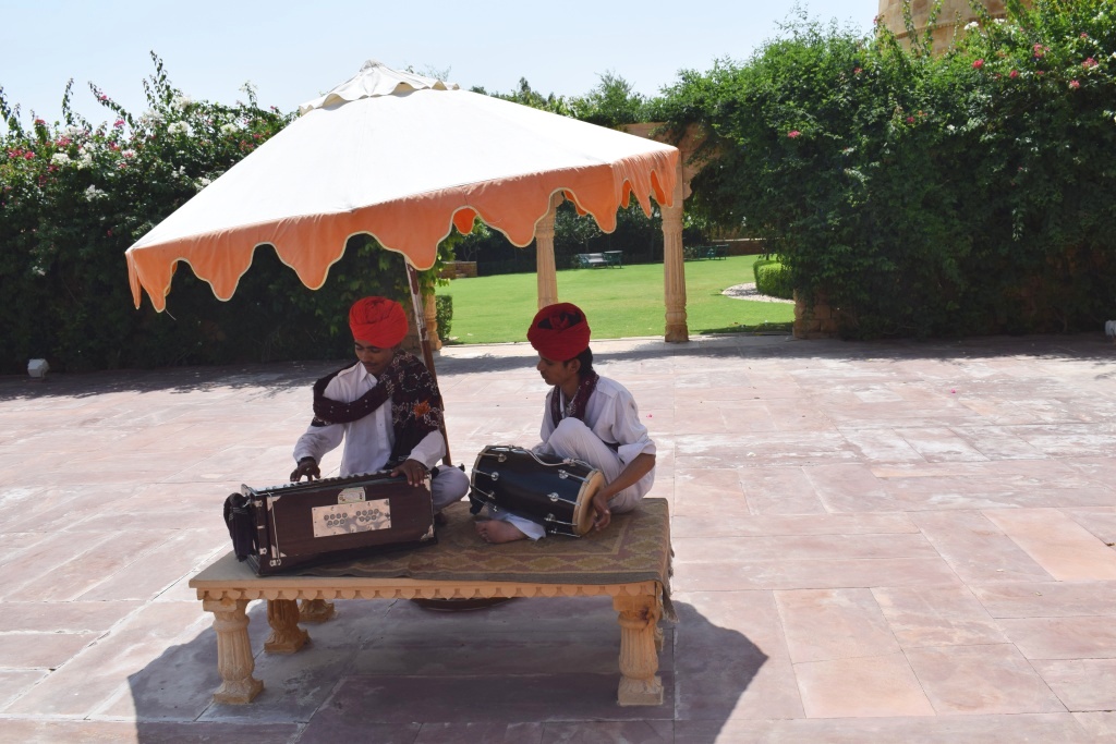 The Manganiyars welcome guests at Suryagarh, Jaisalmer, Rajasthan, India