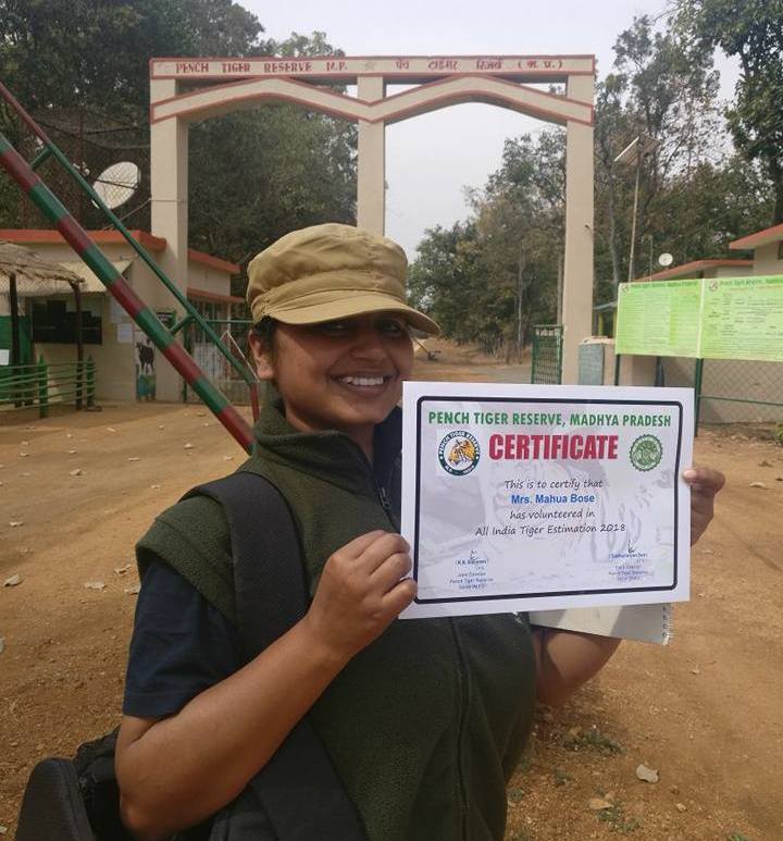 Certificate of participation in Tiger Census 2018, Pench Tiger Reserve, Madhya Pradesh, India