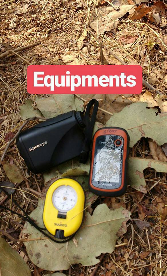 Euipment for Tiger Census 2018-compass, GPS and a range finder, Pench Tiger Reserve, Madhya Pradesh, India