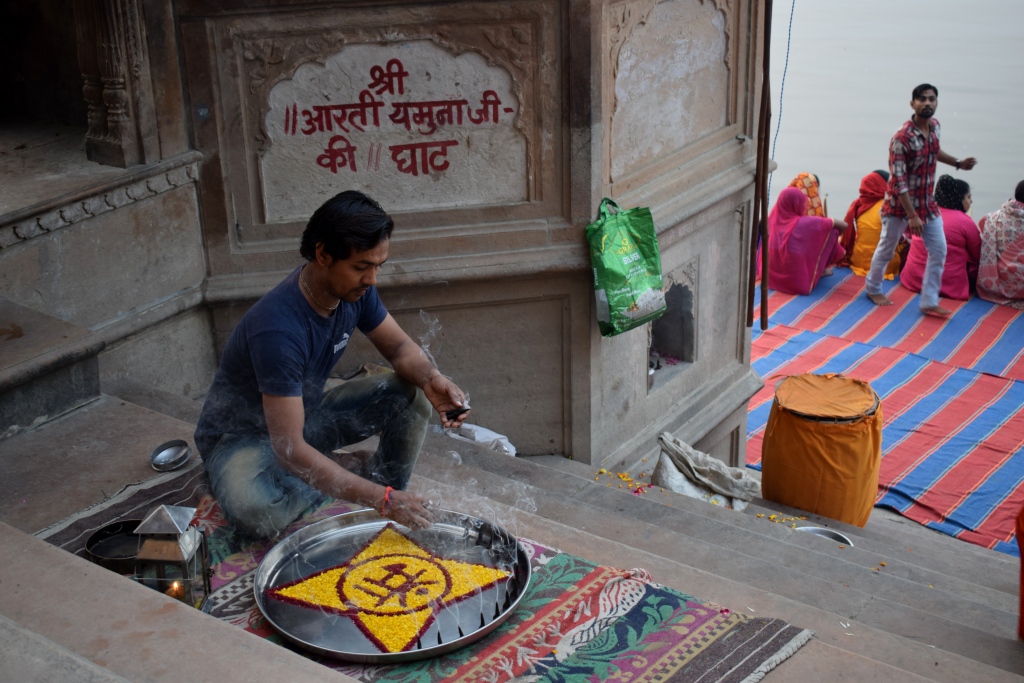 Evening aarti at Kesi ghat, Vrindavan, Uttar Pradesh, India
