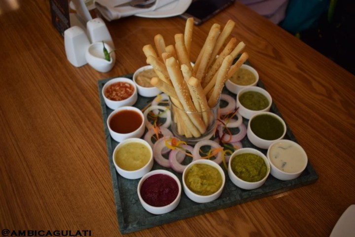 Best place for Indian cusine--Chutney platter with 12 fresh dips, which includes Sweet chilli, Tamarind, Pineapple, Beet root, Kiwi, Broccoli, Coconut, Pudina, Zucchini, Mustard, Tomato, Garlic, The Metropolitan Hotel & Spa, Delhi, India