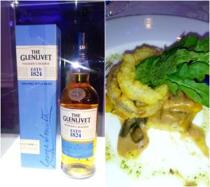 The Glenlivet Founder's Reserve with herb and parmesan cheese polenta porcini ragout and hazelnut oil