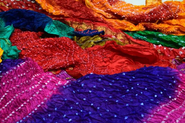 Bandhej dupattas, Rajasthan, India