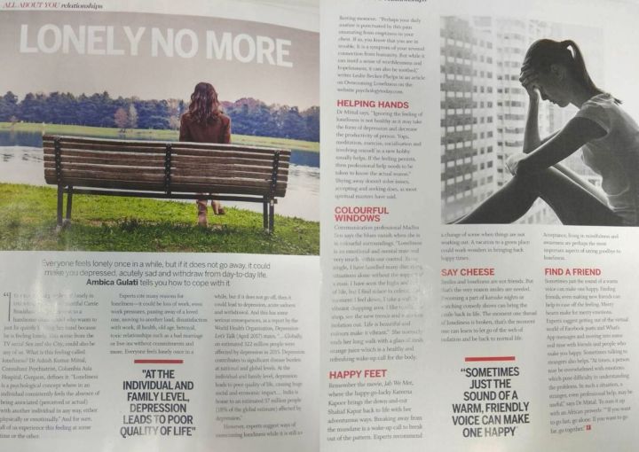 Loneliness article in Femina, May 2018