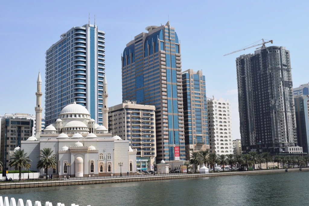 view of the city from al noor island, sharjah, UAE