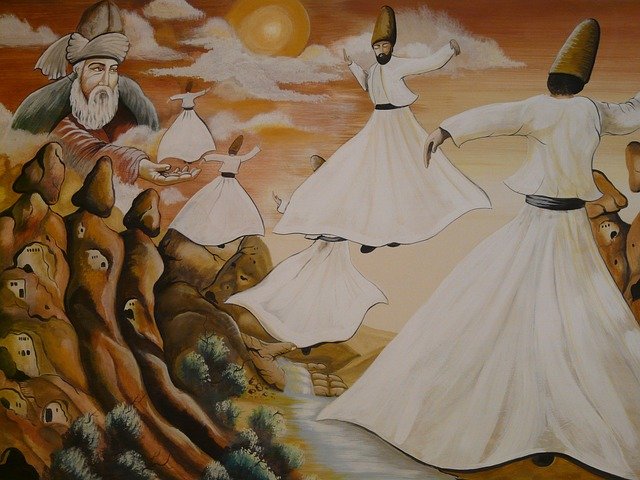 Painting of whirling dervishes, Image by Hans Braxmeier from Pixabay