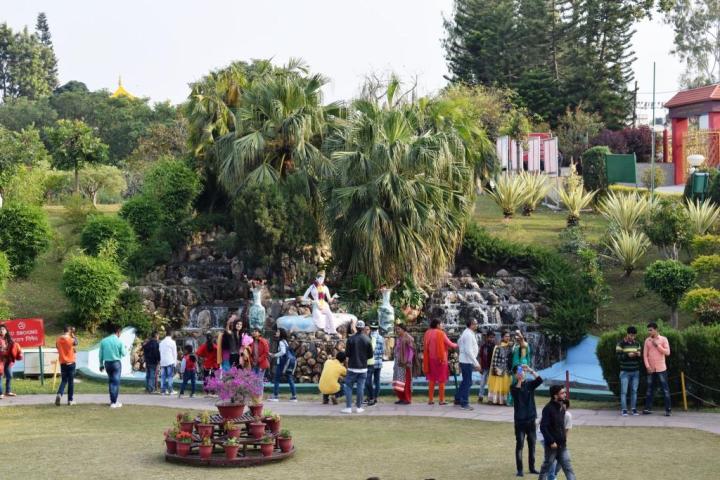 Waterfall with Goddess Saraswati, Mindrolling Monastery, Dehradun, Uttarakhand, India