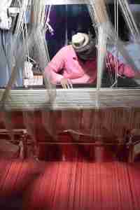 Jacquard loom for weaving silk sari, Lallapura, Varanasi, Uttar Pradesh, India