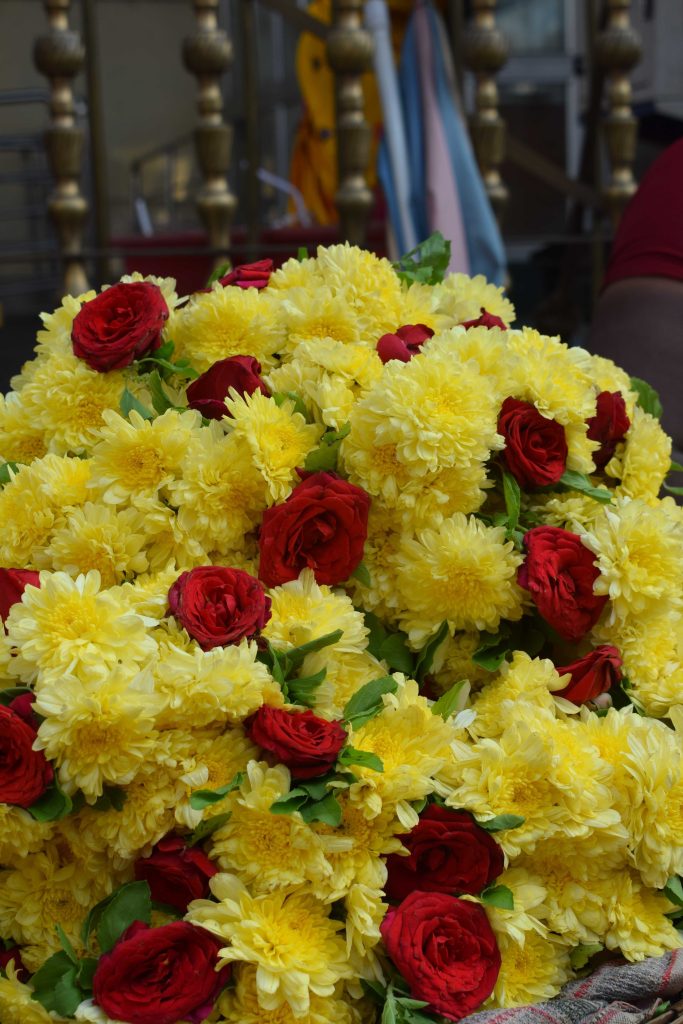 Yellow flowe rgarland for the goddess, Tirumala, Andhra Pradesh, India