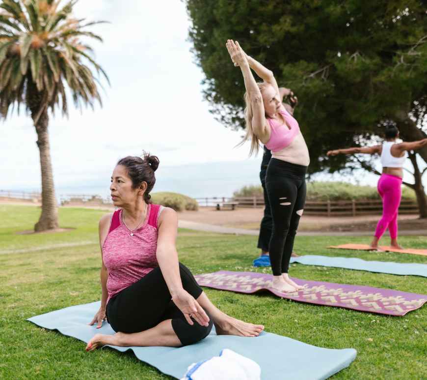 people doing yoga together