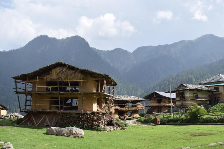 Traditional homes and storage houses in Sarchi, Tirthan Valley, Himachal Pradesh, India