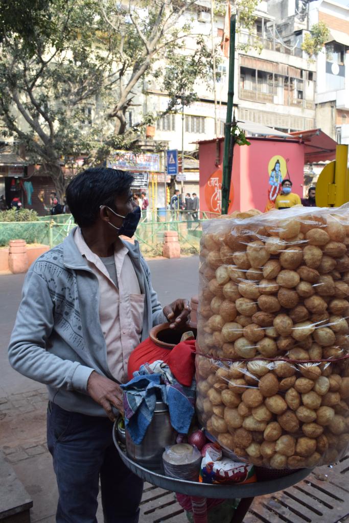Street vendor in Chandni Chowk selling panipuri, Delhi, India