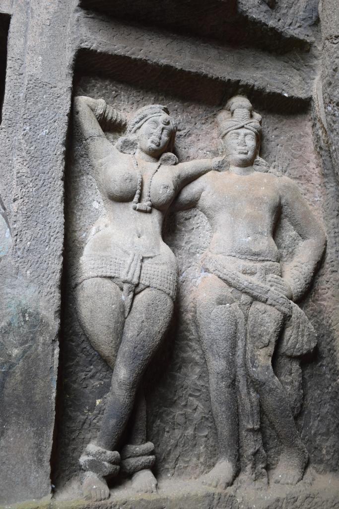 Mithuna sculpture on verandah wall of Chaitya Griha, Karla Caves, Lonavla, Pune, Maharashtra, India