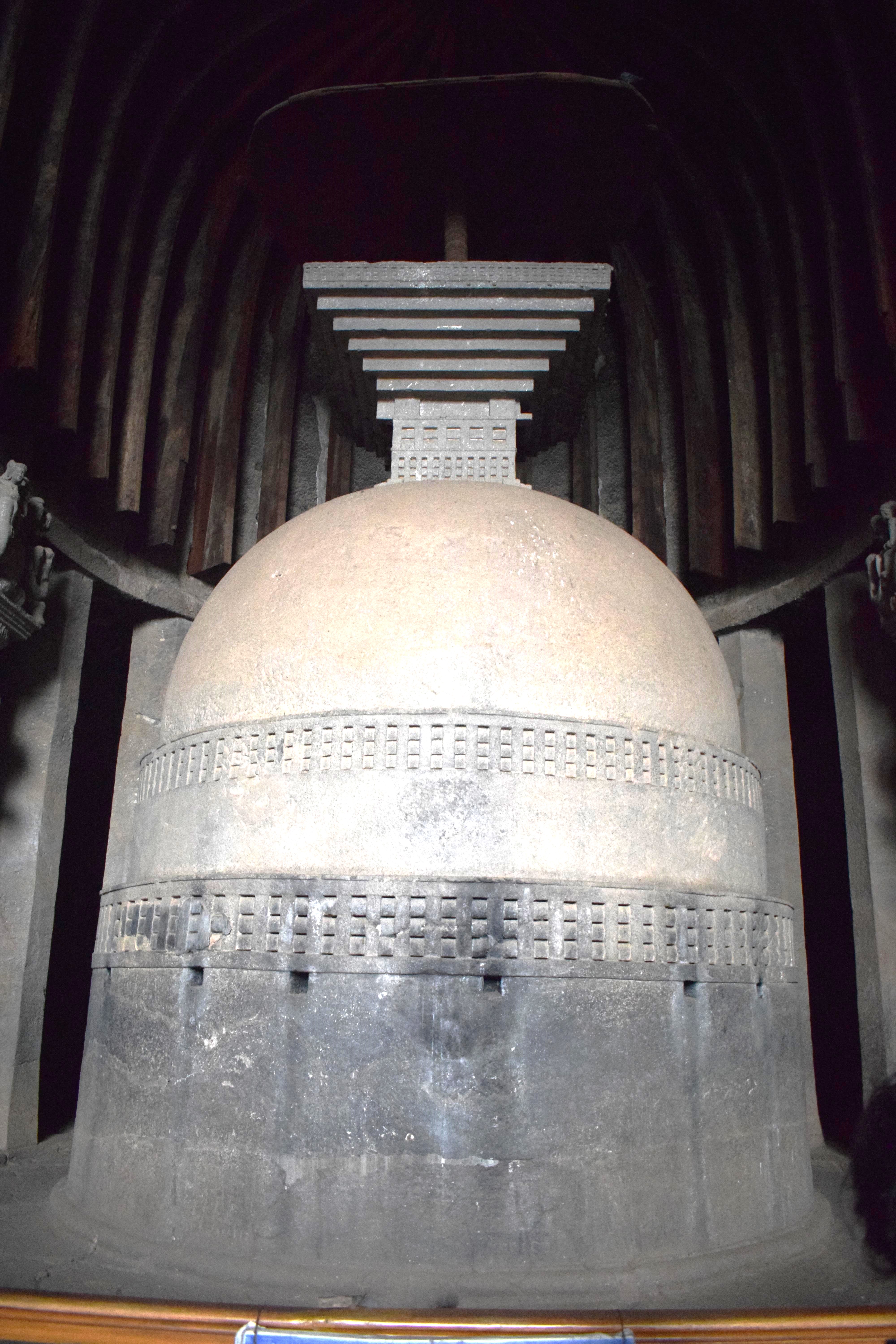Stupa inside Chaitya Griha, Karla Caves, Lonavla, Pune, Maharashtra, India