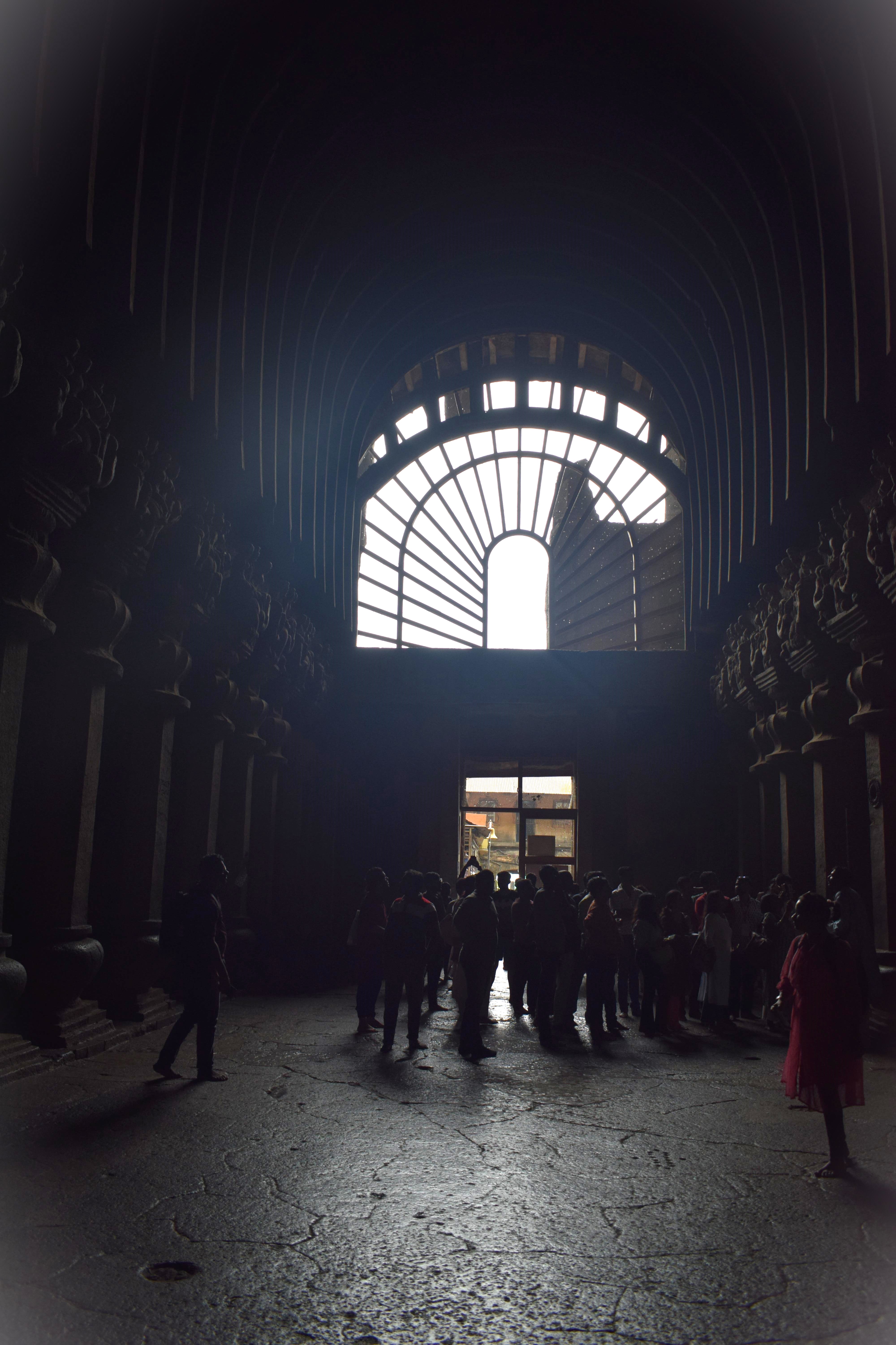 Light comes from the window on top, Chaitya Griha, Karla Caves, Lonavla, Pune, Maharashtra, India