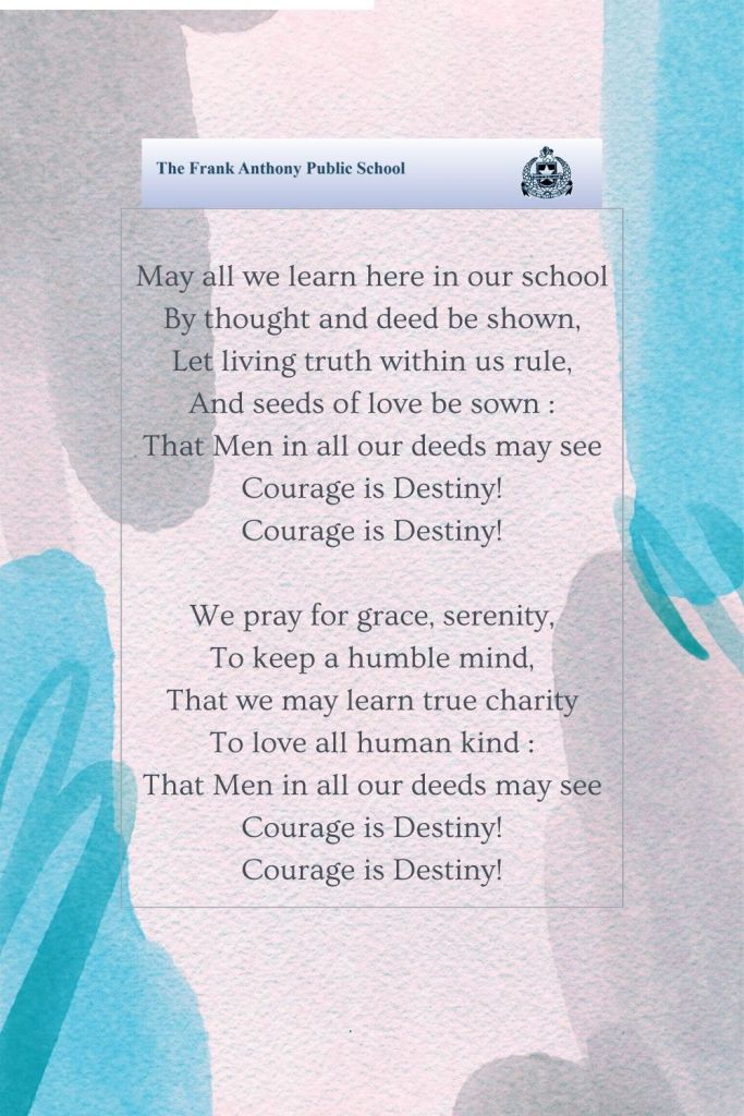 School song, Frank Anthony Public School, Delhi