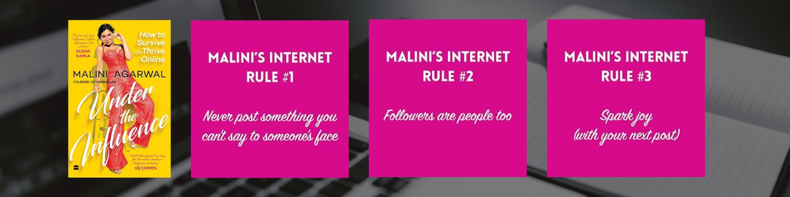 Blog banner of book review: Under the Influence: How to Survive and Thrive Online’ by Malini Agarwal