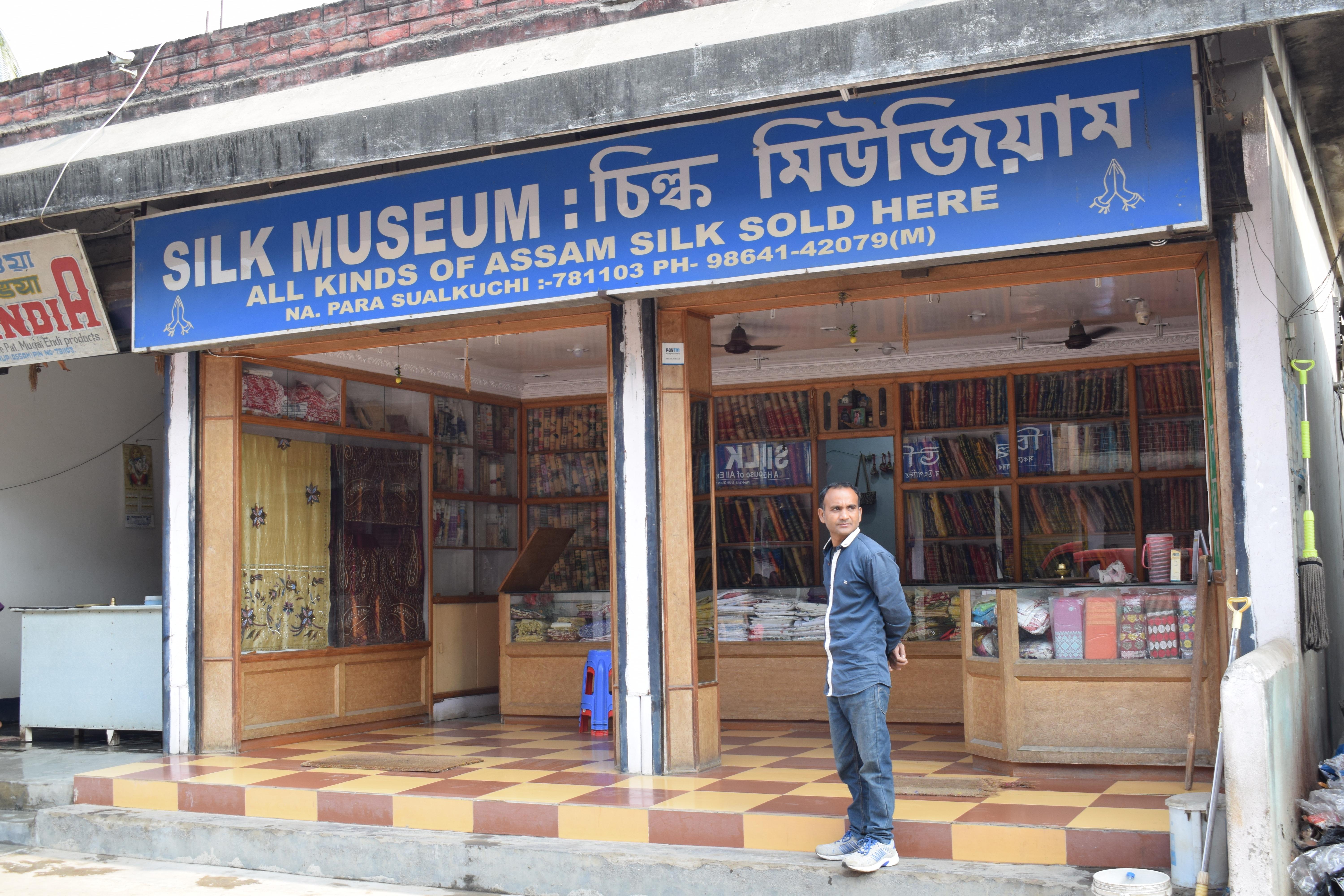Silk market at Kalitapara, Sualkuchi, Assam, India