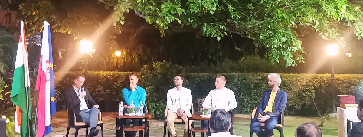 (left to right) Chargé d'affaires Sebastian Domzalski, Embassy of Poland in India; mountaineers Adam Bielecki, Anurag Maloo, Mariusz Hatala, and Dr Alex Kumar