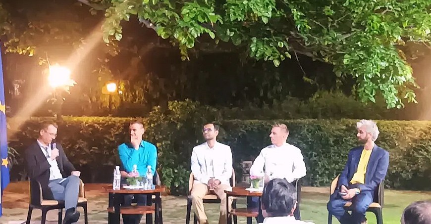 (left to right) Chargé d'affaires Sebastian Domzalski, Embassy of Poland in India; mountaineers Adam Bielecki, Anurag Maloo, Mariusz Hatala, and Dr Alex Kumar