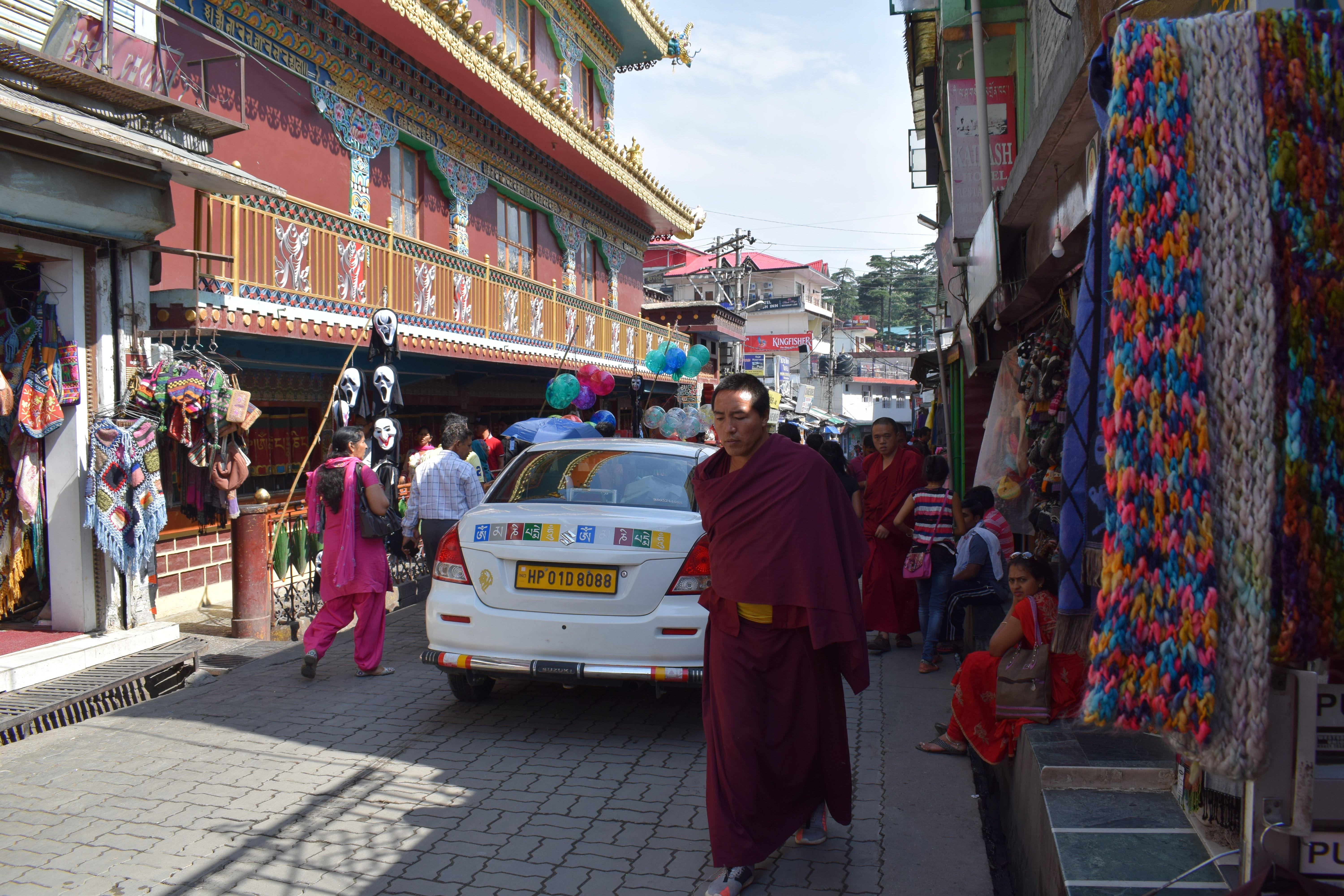 Monks walking McLeodganj Market, Dharamshala, Kangra, Himachal Pradesh, India