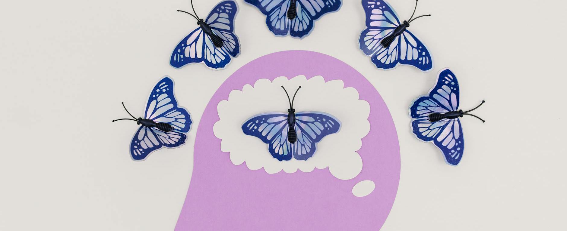 illustration of a head and butterflies around the scalp and inside the brain