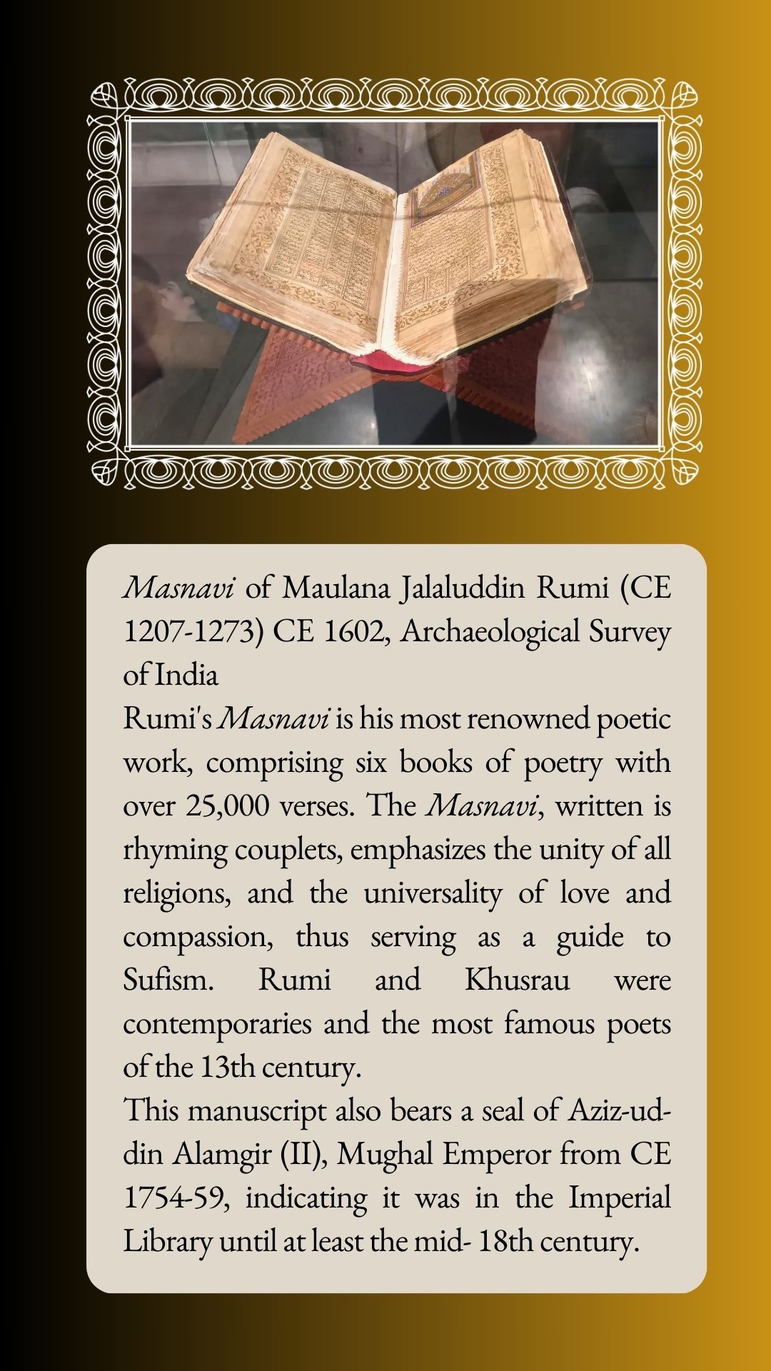 Masnavi by Rumi, Humayun’s Tomb World Heritage Museum, Delhi, India