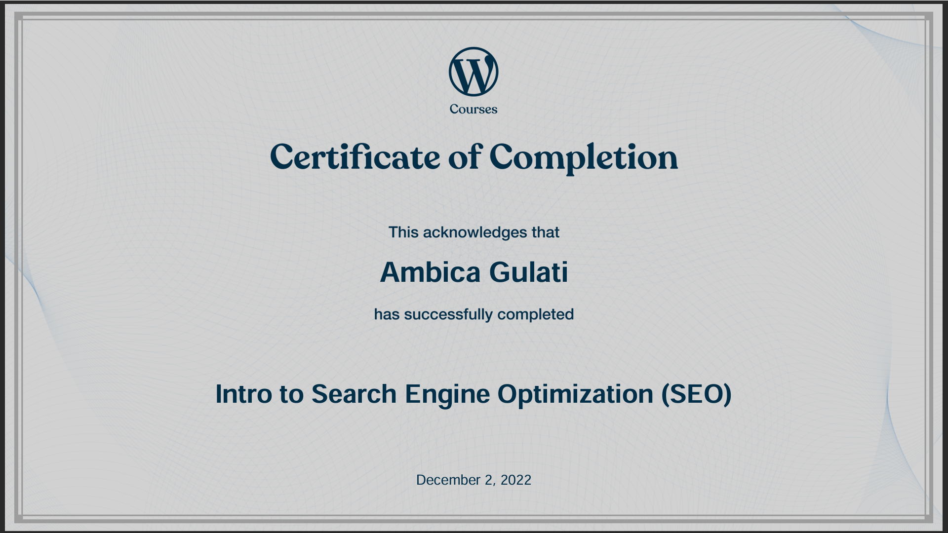 SEO certification by WordPress