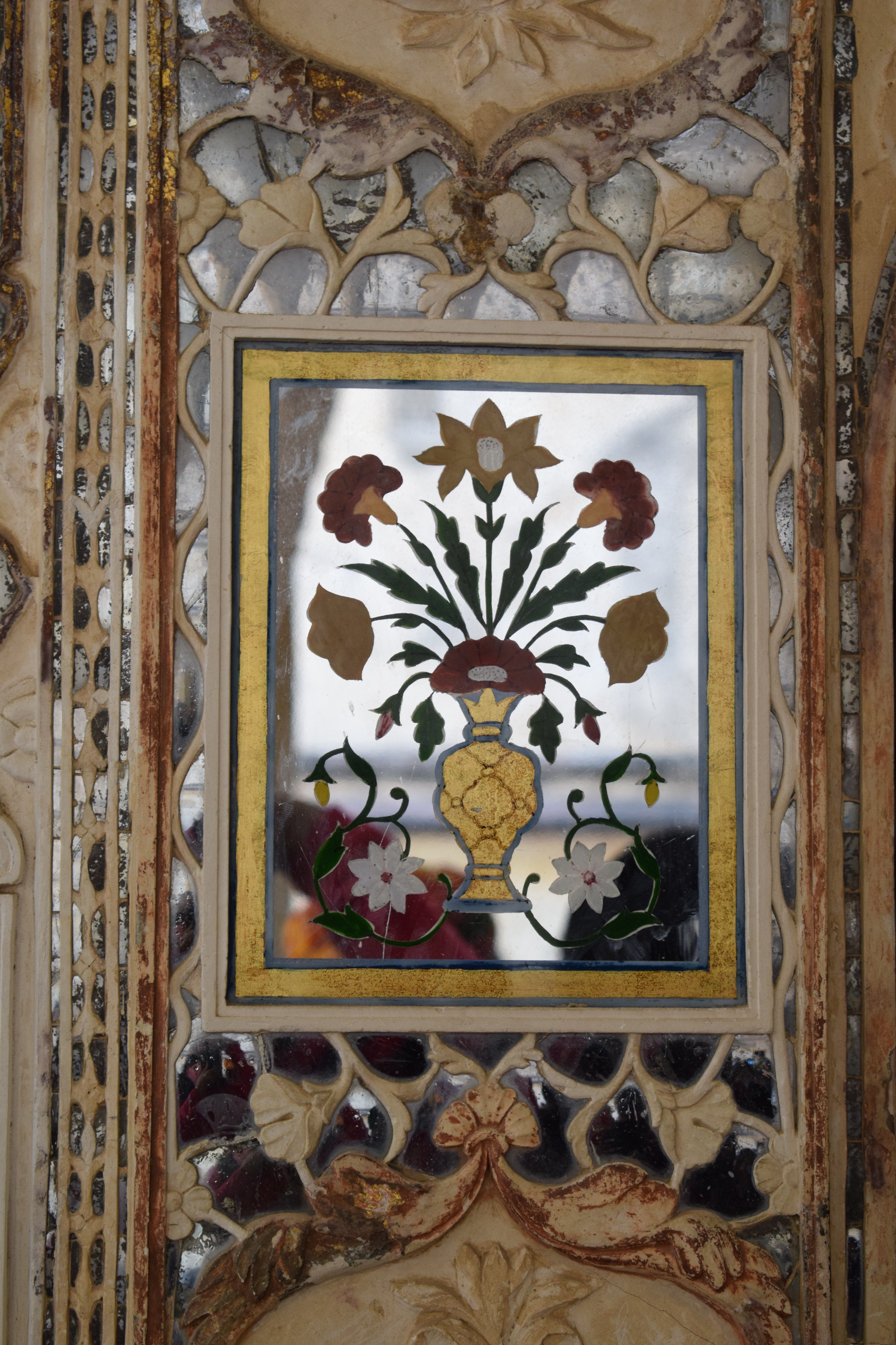 Beautiful work on glass, Sheesh Mahal inside Amer Fort, Jaipur, Rajasthan, India