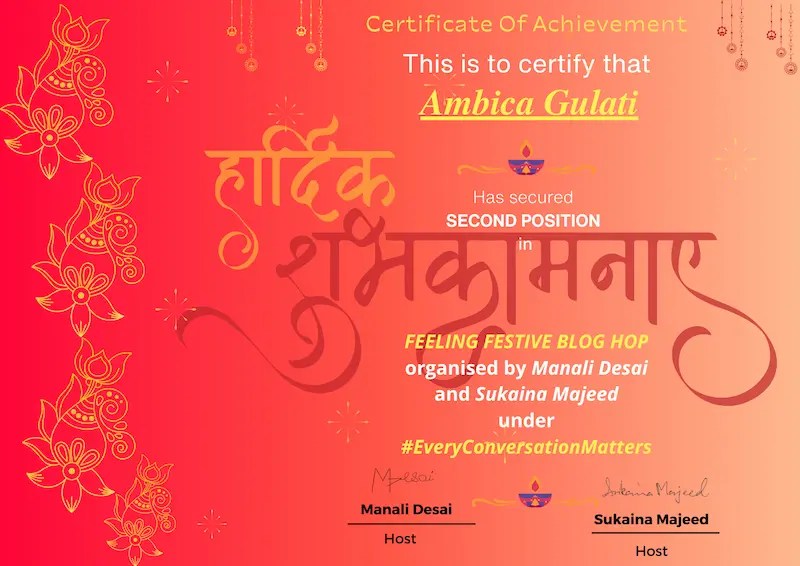 Appreciation certificate for Magical Lights short story