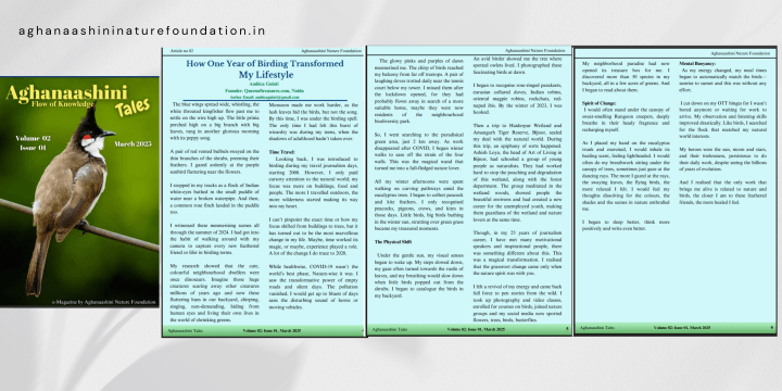 My column on Birding and Transformation in March 2025 edition of e-magazine by Aghanaashini Nature Foundation. 
Check: https://aghanaashininaturefoundation.in/