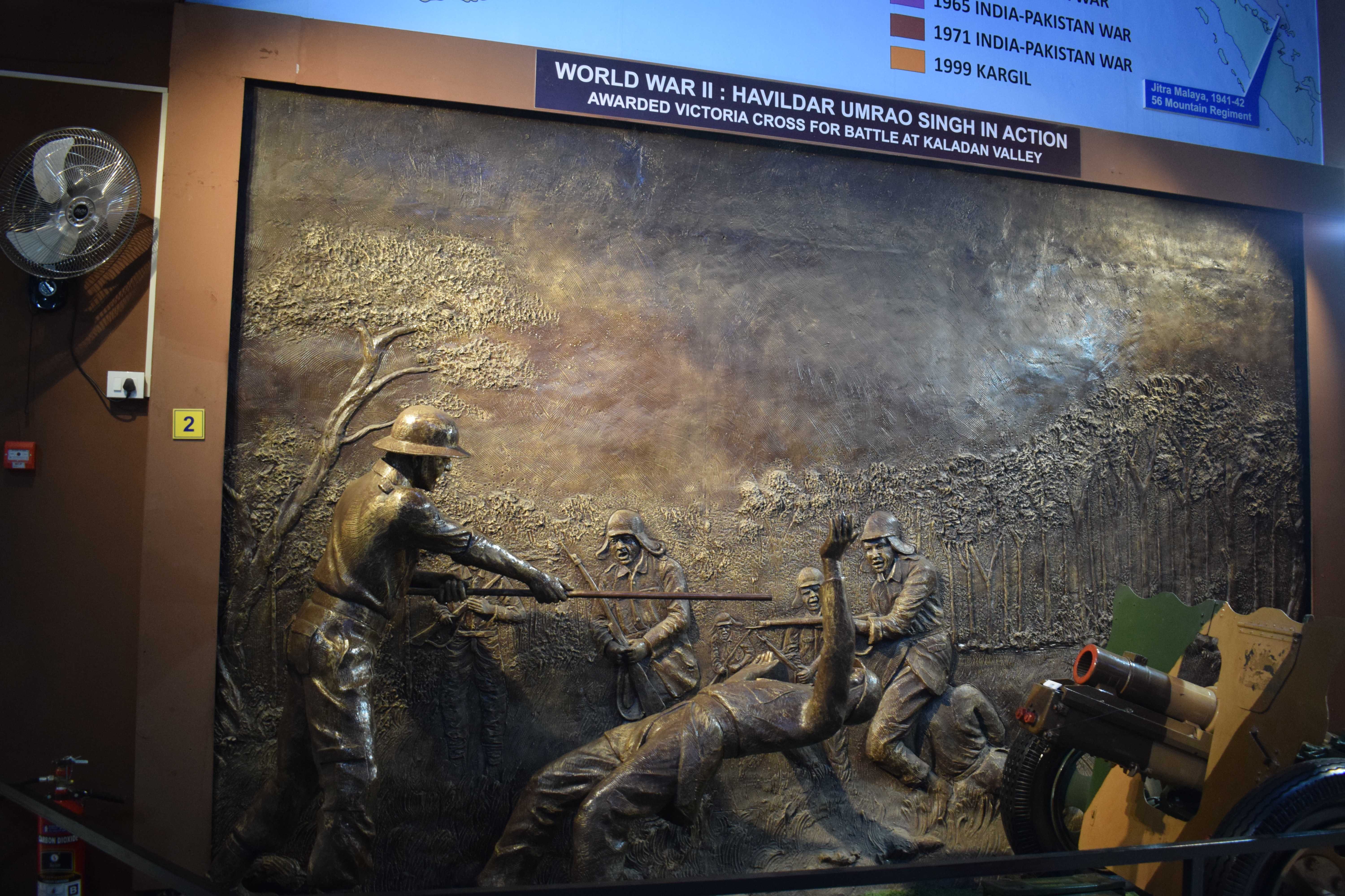 Havildar Umrao Singh in action during World War II, Kumaramangalam Artillery Museum, Nashik, Maharashtra, India