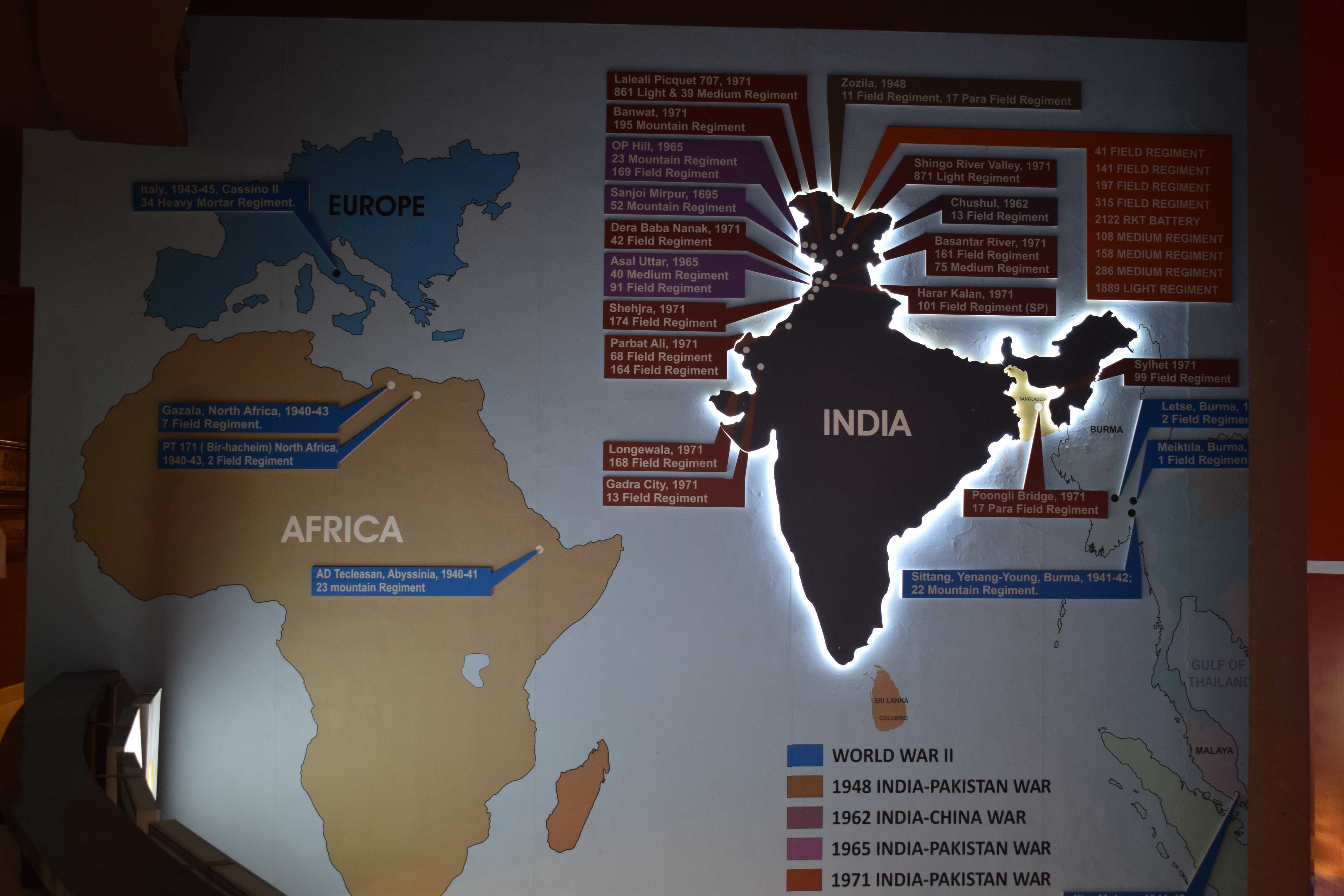 A map of wars India was part of from World War II, Kumaramangalam Artillery Museum, Nashik, Maharashtra, India