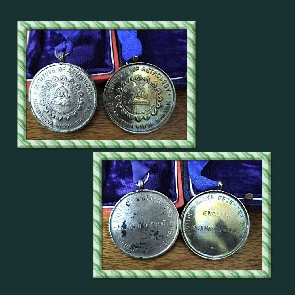 Silver medals in Jotish Alankar and Jyotish Acharya, Bharatiya Vidya Bhawan, Delhi, KNRao School of Astrology