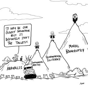 Defining the Aravallis, a cartoon by Rohan Chakravarty of Green Humour fame