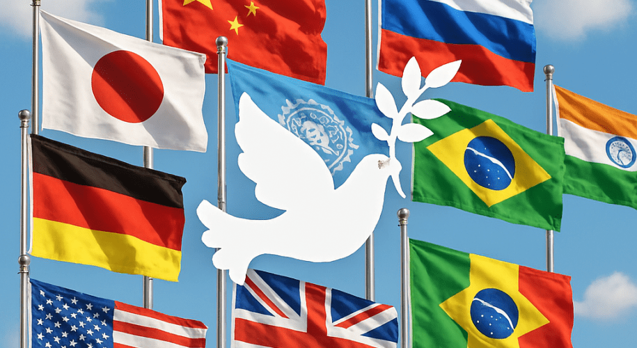 International flags representing global diplomacy and peace