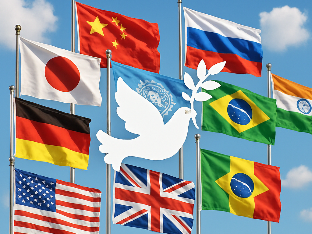 International flags representing global diplomacy and peace