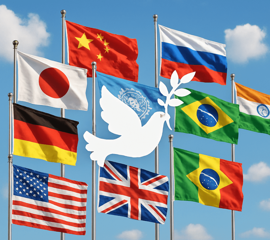 International flags representing global diplomacy and peace