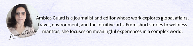 Ambica Gulati's bio banner for Queen of Treasures